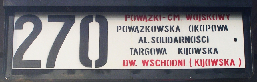 tablica linii 270
Tablica z szablonu sierpniowego ówczesnego wcielenia linii 270.
Słowa kluczowe: 270 tablica