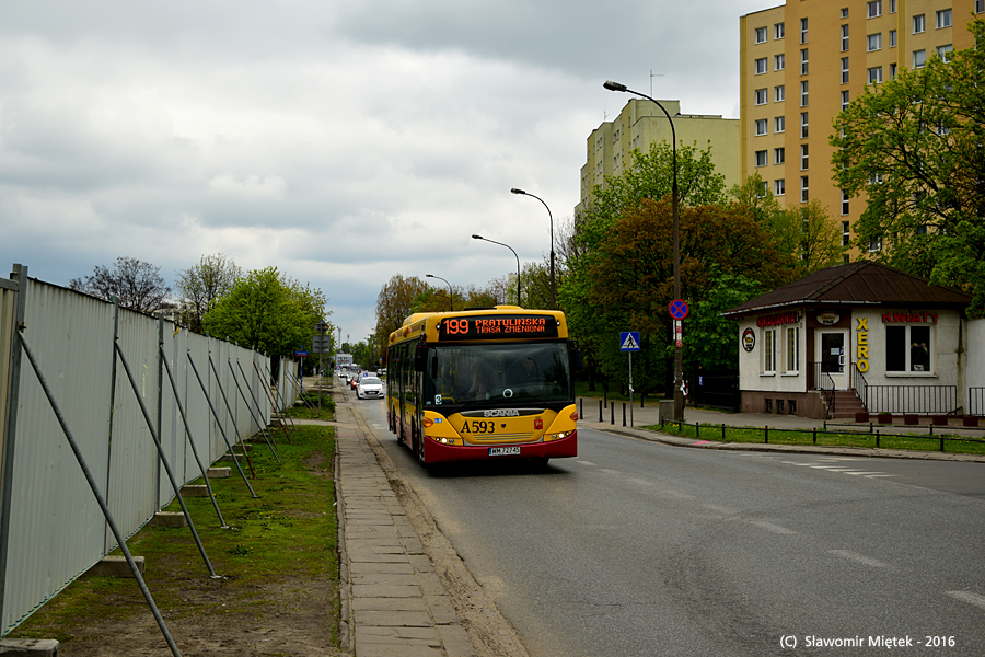 A593
Już za chwilę, już za momencik.... Scania z PKS przejeżdża po przyszłym placu budowy stacji metra TROCKA. 
Słowa kluczowe: CN270UB OmniCity A593 199 Trocka