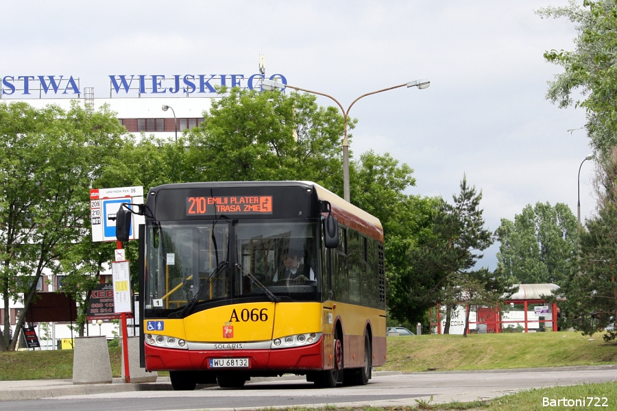 A066
Linia 210 powstała w maju 2010, jako przedwyborcza kiełbasa. Jeździła z Rakowieckiej na Metro Wilanowska. Jej zadaniem było połączenie Szpitala MSWiA z okolicą metra. W trakcie reformy mokotowskiej w marcu 2011, wchłonęła trasę 505, na której jeździła do końca maja 2013. 
Słowa kluczowe: SU8,6 A066 210 UrsynówPółnocny