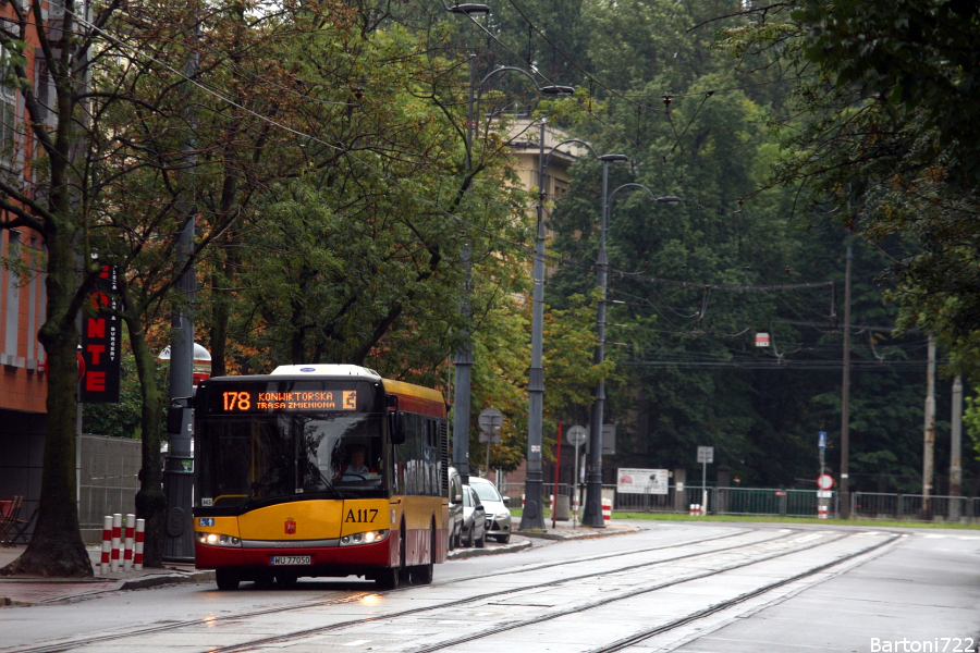 A117
W związku z zamknięciem skrzyżowania Kasprzaka/Karolkowa od 8 do 25 sierpnia linie 105, 159 i 178 jeździły nieużywanym liniowo odcinkiem ul. Skierniewickiej.
Słowa kluczowe: SU12 A117 178 Skierniewicka