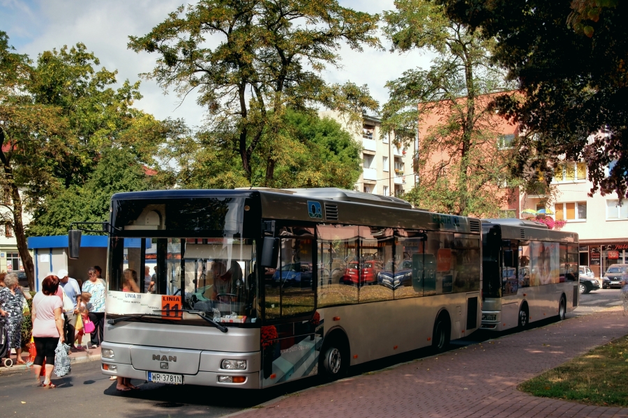 WR3781N
Nowy Dwór Mazowiecki posiada obecnie trzy linie miejskie - dwie przeciwbieżne linie okrężne 11 i 12 oraz dowozówkę pracowniczą (oznaczoną numerem 14), łączącą Twierdzę Modlin z osiedlem Młodych w dużej mierze śladem dawnej linii M.
Słowa kluczowe: MAN Göppel NM223 WR3781N 11 NowyDwórMazowiecki UrządMiasta