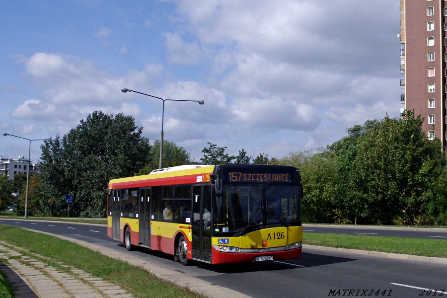 A126
Solaris Urbino 12 prod. 2007

Jeszcze jedno ujęcie z tamtych stron. Mała numerologia - tu A126, a na poprzednim A127.
Słowa kluczowe: SU12 A126 157 Mickiewicza