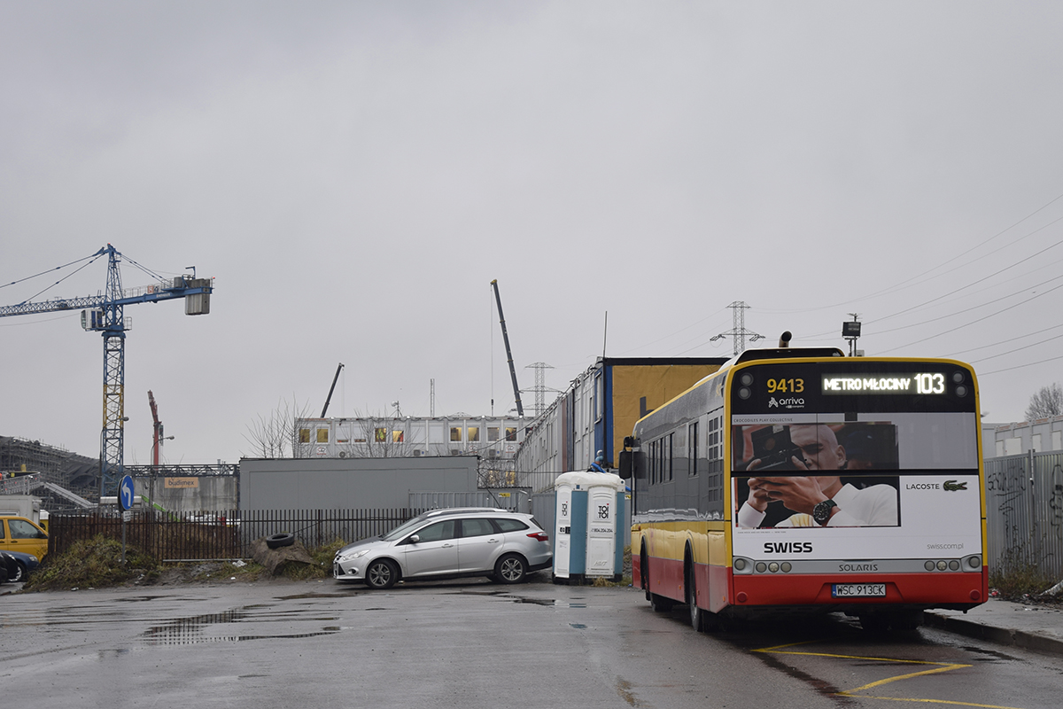 9413
Autobus linii 103 na tymczasowej pętli przy wielkim placu budowy, znanym także jako Dworzec Zachodni.
Słowa kluczowe: SU12 9413 103 Kolejowa