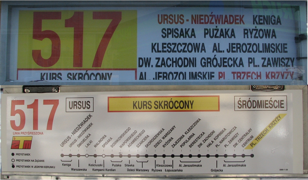 517 - korale
W ramach zasilenia linii 517 Woronicza, Stalowa i Kleszczowa wysłały dodatkowe wozy na trasę Pl. Trzech Krzyży - Ursus-Niedźwiadek.
Słowa kluczowe: 517