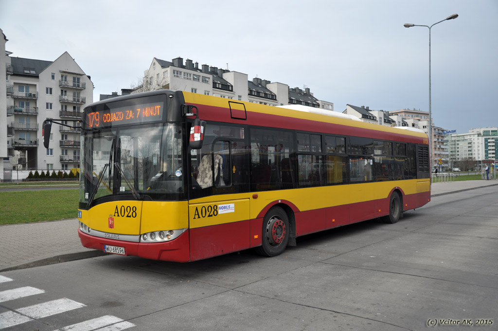 A028
Jeden z bardziej zadbanych wozów tej serii (Solarisy 12 nr A0xx) jakim jechałem jak dotąd; wiem, wszystko przede mną, ale gdyby się do każdego wozu pochodziło się jak do własnego, takich byłby więcej; a tak, jak za komuny - wspólne ergo niczyje; 
Słowa kluczowe: SU12 A028 179 OsiedleKabaty