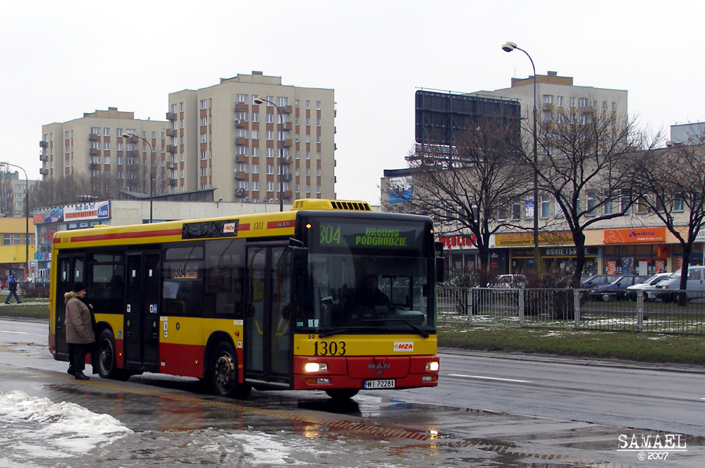 1303
Moje pierwsze zdjęcie autobusu. Na zdjęciu 1303 tuż przed czwartą rocznicą służby. Dwa dni później linia 304 na trasie Bródno Podgrodzie-Brzeziny (z dwoma podjazdami do Olesina) została połączona z linią 104.
Słowa kluczowe: NM223 1303 304 Kondratowicza