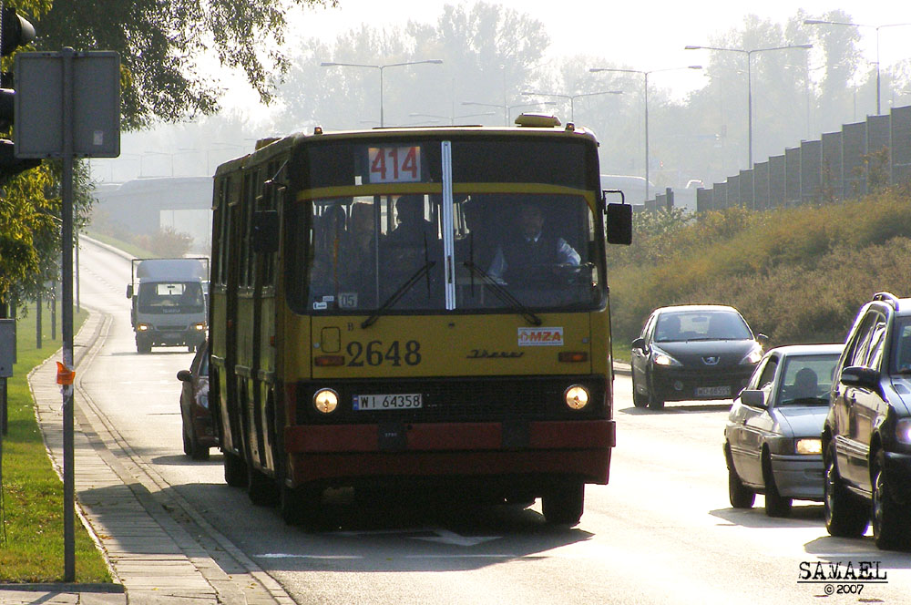 2648
Rocznik 1987. Przypisany do Inflanckiej, potem Kleszczowa. Skasowany w grudniu 2009 roku.
Słowa kluczowe: IK280 2648 414 ArmiiKrajowej