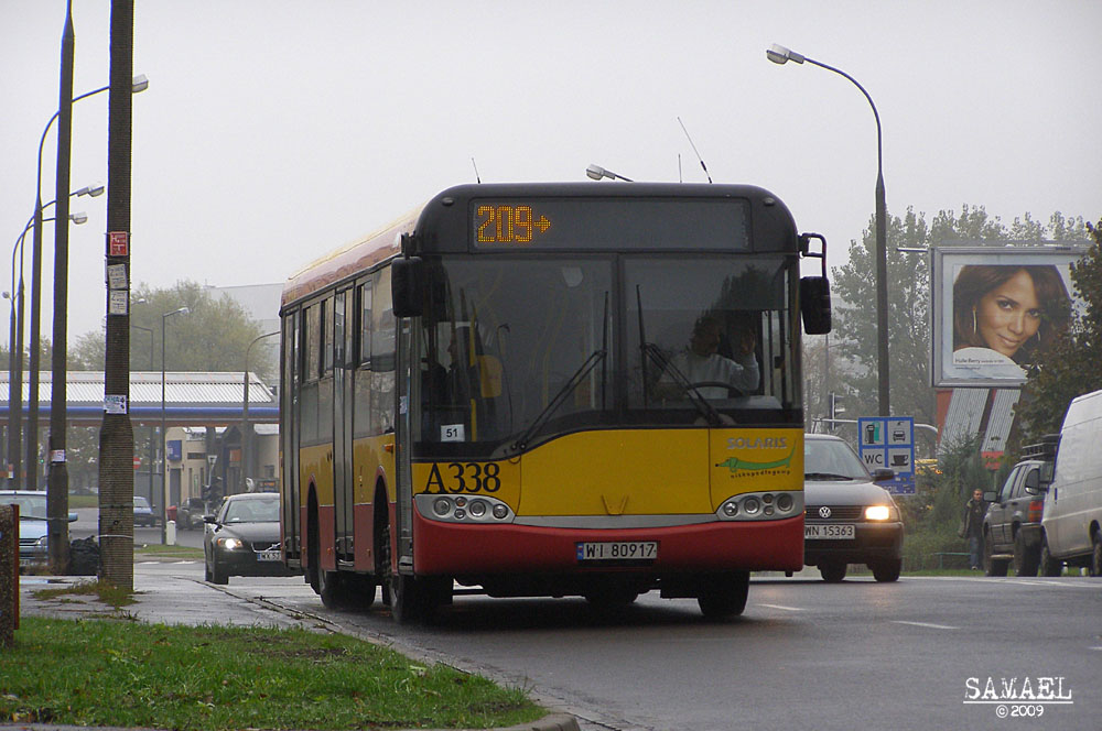 A338
Drugi dzień kursowania nowej linii 209 z Ursynowa Płn do krańca PKP Jeziorki.
Słowa kluczowe: SU10 A338 209 Bartoka