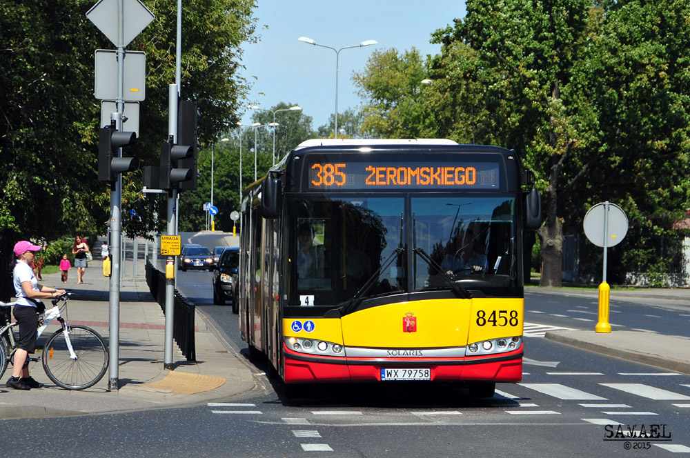 8458
Debiut pojazdu, debiut linii :)
Jednokierunkowo jednego dnia na trasie: 
Metro Politechnika-Armii Ludowej-Wybrzeże Gdańskie-Wybrzeże Gdyńskie-Gwiaździsta-Podleśna-Kasprowicza-Żeromskiego 
Słowa kluczowe: SU18 8458 385 Gwiaździsta