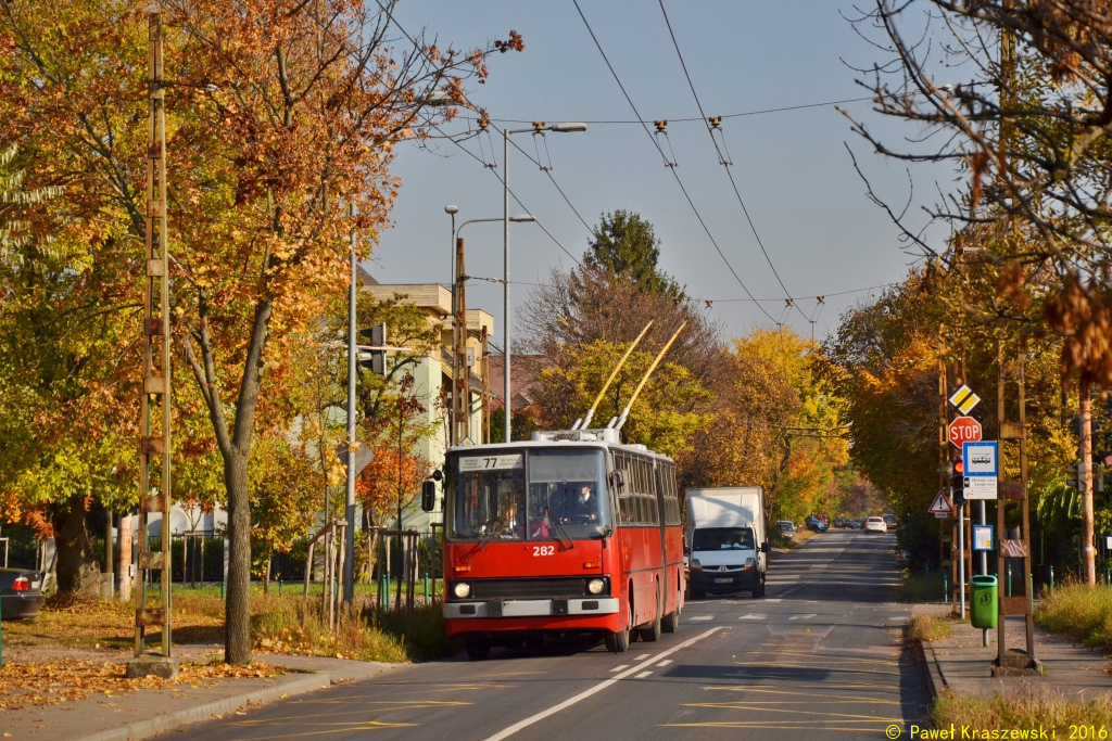 282
Tyle jeśli chodzi o autobusy miejskie. Teraz pora na trolejbusy i dwa modele Ikarusa: 280T i 435T. Niestety liczebność tej marki i w tym typie taboru ostatnio dużo zmalała, a to z powodu dostawy nowych Solarisów Trollino. Obecnie wysokopodłogowe trolejbusy najłatwiej spotkać na liniach 72, 77 i 83.
Słowa kluczowe: IK280T 282 77 Budapeszt SzuglóUtca