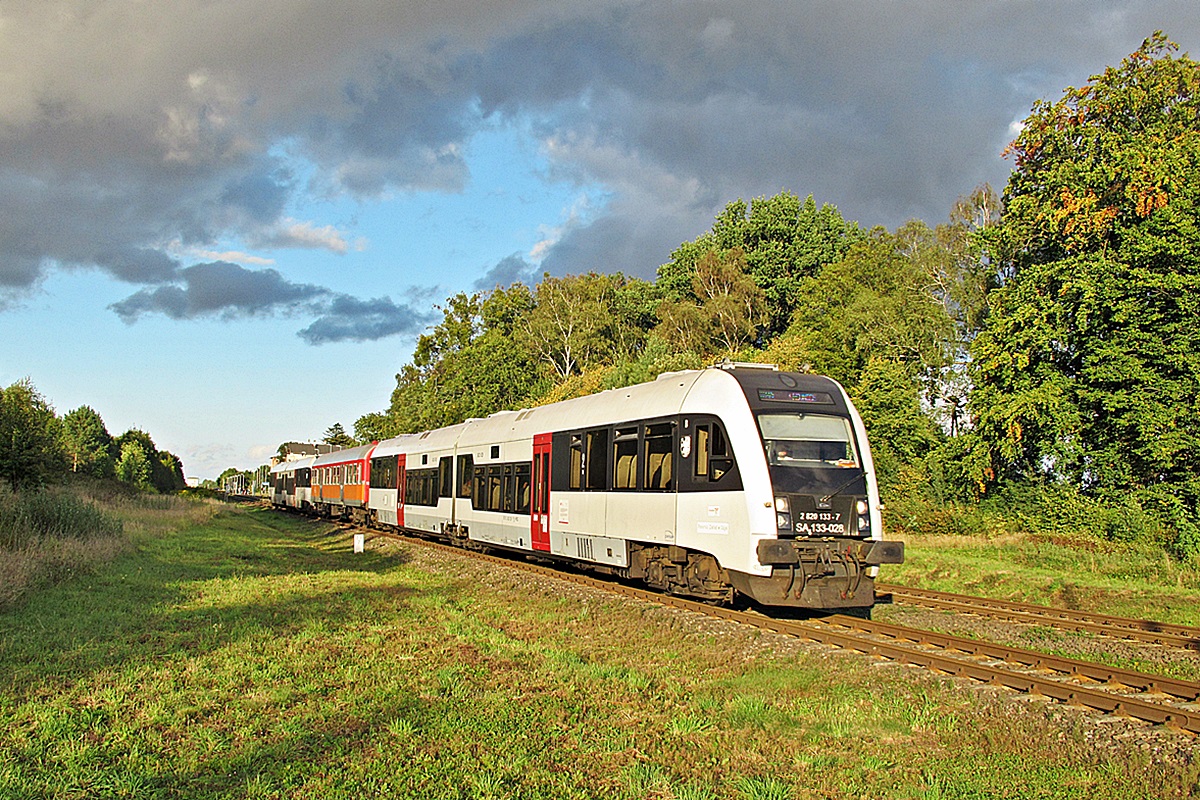 SA133-028
Dwa Szwajcary z Bonanzą jako R55315 relacji Gdynia Główna - Chojnice opuszczają stację Zblewo.
